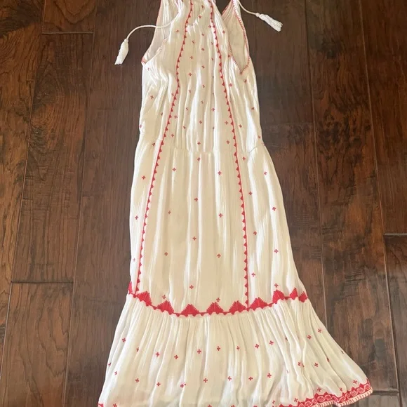 Parker White Maxi Dress with Red Embroidery - Picture 3 of 4